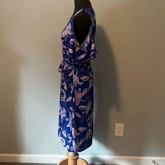 NWT Jaclyn Smith Womens Floral Cold Shoulder Dress Blue - Picture 4 of 9